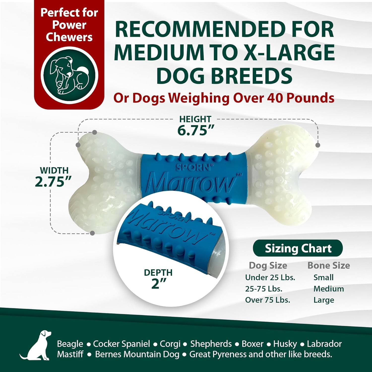 Sporn Ultimate Marrow Dog Chew Bones for Aggressive Chewers, Jerky Flavor Dog Chew Toys for Medium Dogs, Made with Tough Nylon