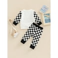 thumbnail image 4 of Bagilaanoe 2Pcs Toddler Baby Girl Boy Long Pants Set Checkerboard Print Long Sleeve Sweatshirt Pullover Tops+ Trousers 6M 12M 18M 24M 3T Fall Casual Sweatsuit, 4 of 8