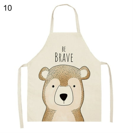 

Meizhencang Comfortable Cotton Flax Apron Extanded Strap Cute Cartoon Animal Pattern Cooking Apron for Home