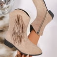 thumbnail image 6 of WRKEKC Womens Boots Warm Wide Width Fall Winter Vintage Fringe Suede Side Zipper Chunky Heel Mid Calf Boots, 6 of 9