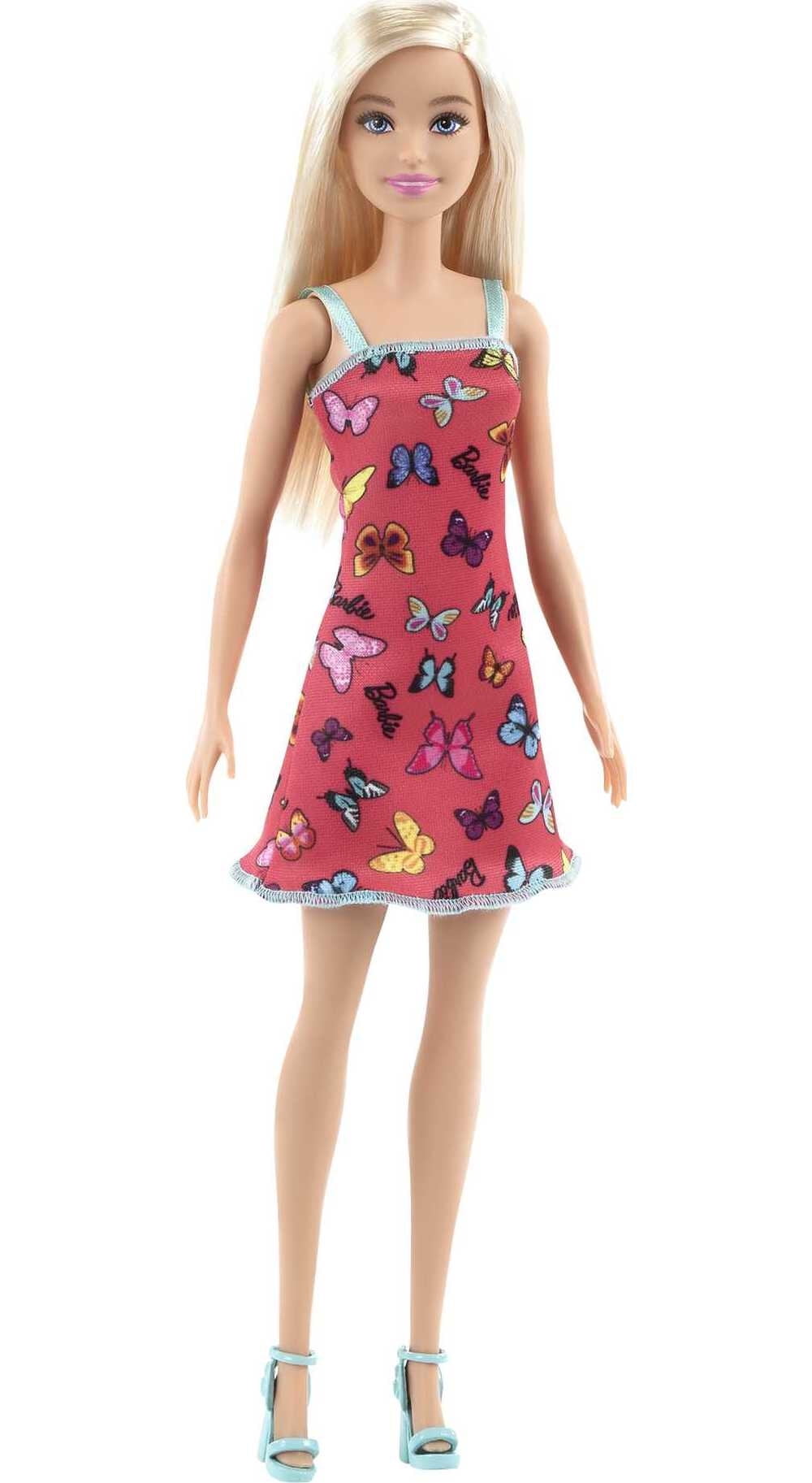 Barbie Fashion Doll with Blonde Hair Dressed in Colorful Butterfly Print Dress