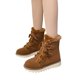thumbnail image 2 of Zapatos de mujer de invierno, cálidos, de suela plana, suela gruesa, con cabeza redonda, con cordones, de color liso, botas gruesas, para correr, botas de vaquero, 2 of 4