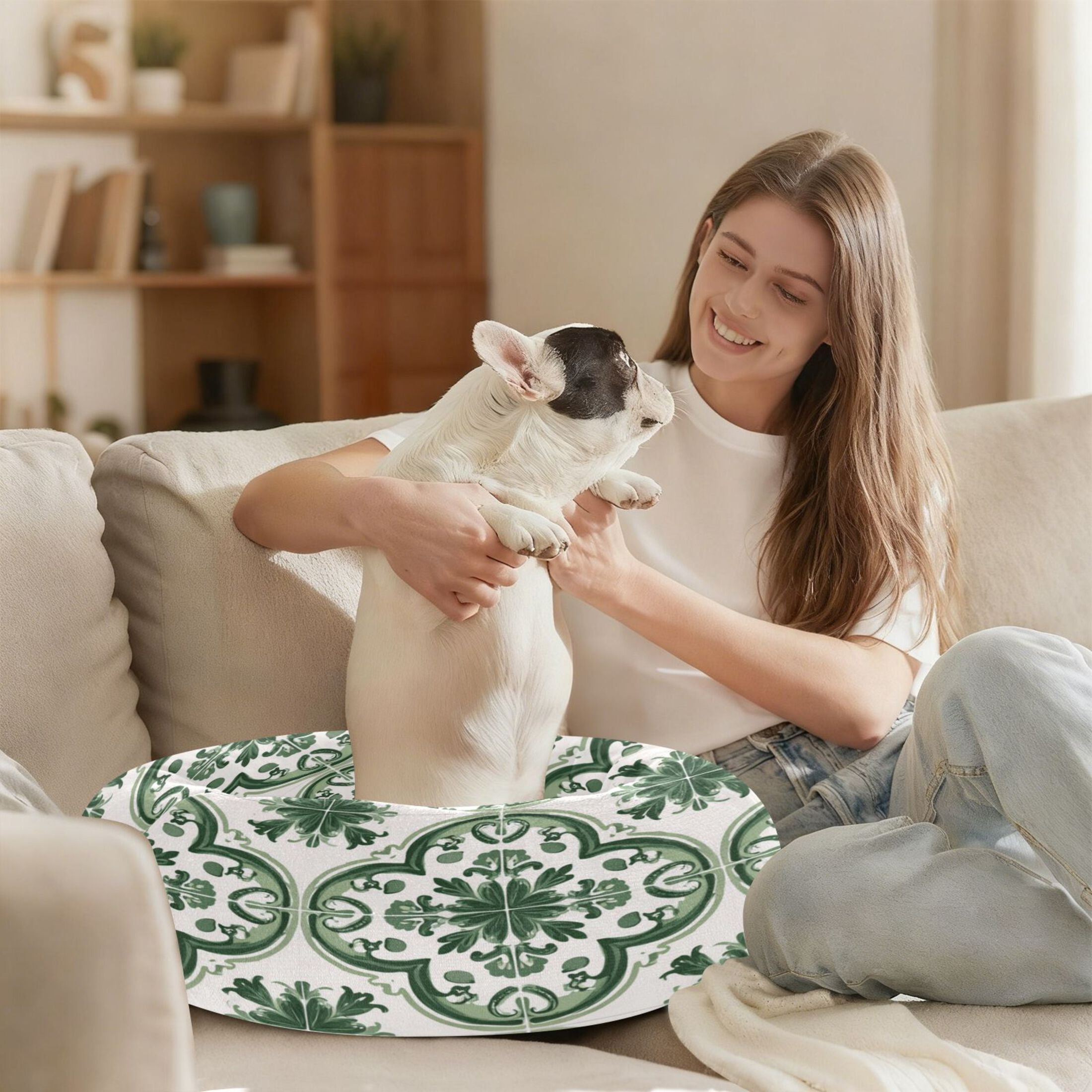 Iauyy Pet Couch Donut Cat Bed for Indoor Cats/Small Dogs Washable & Machine with Non-slip Bottom Calming Cat Furniture, A Traditional Spanish Style (M)