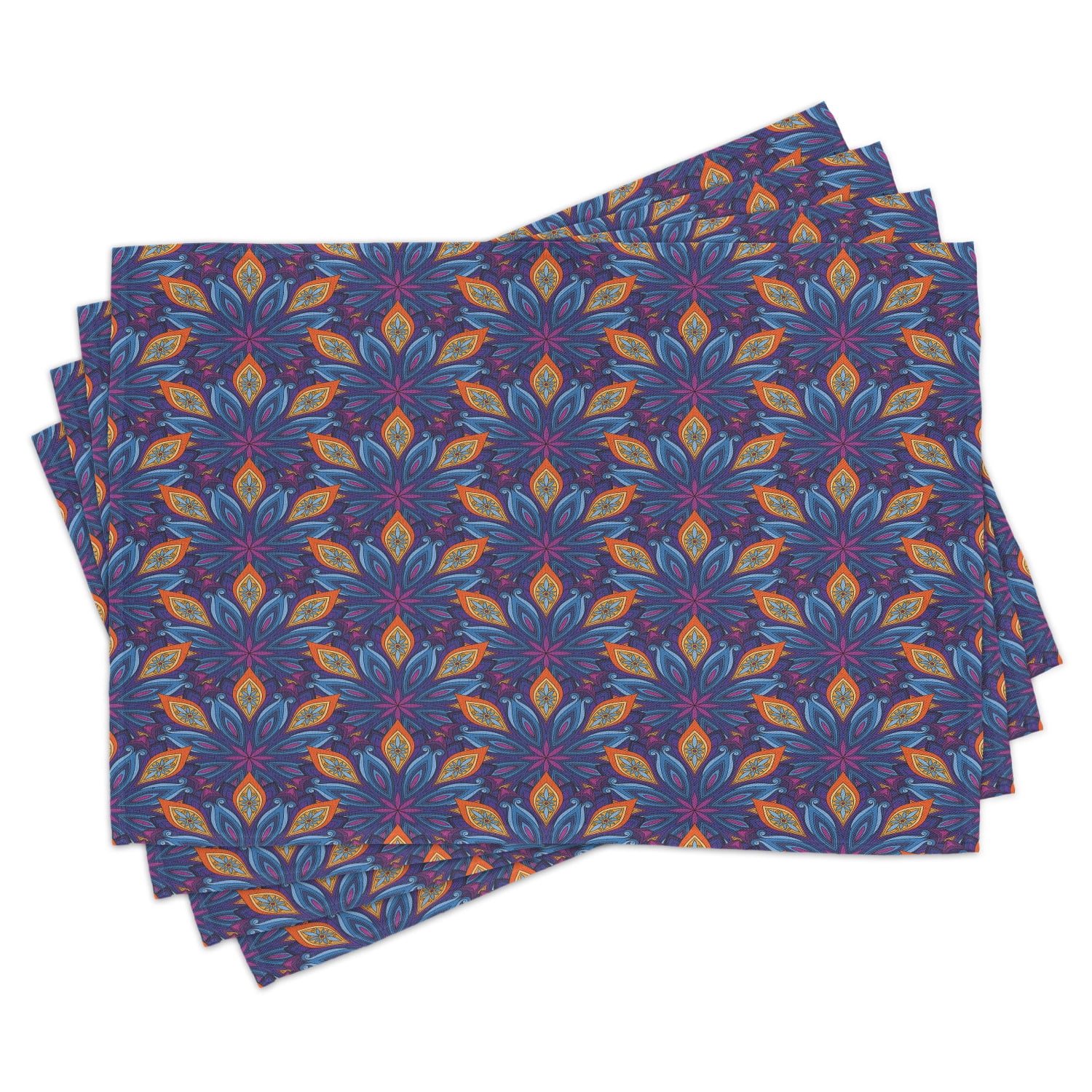 Ambesonne Mandala Place Mats Set of 4, Vibrant Floral Ornate, Standard ...