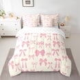 thumbnail image 2 of jejeloiu Ribbon Bowknot Print 7pcs Bedding Comforter Set,Pink Beige Queen Bedding Sets For Kids Reversible, 2 of 8