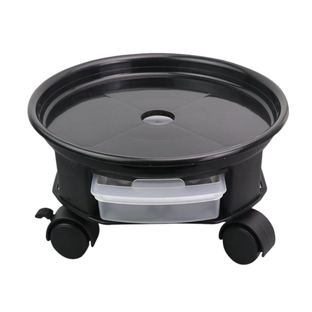 Bandejas redondas para macetas de 30 cm con base universal extraíble y cajón de almacenamiento para el hogar (negro)