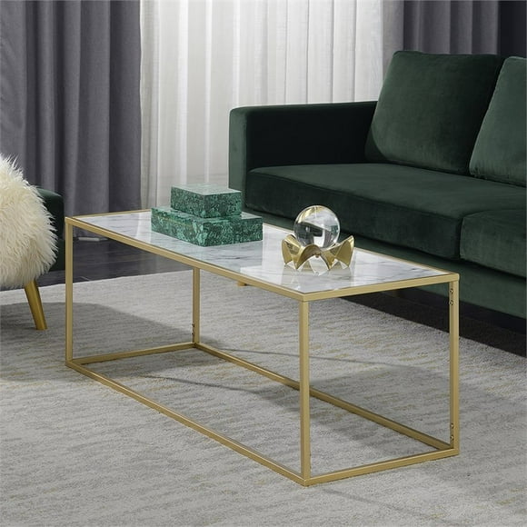 Convenience Concepts Gold Coast Faux Marble Top Coffee Table in Gold Metal Frame