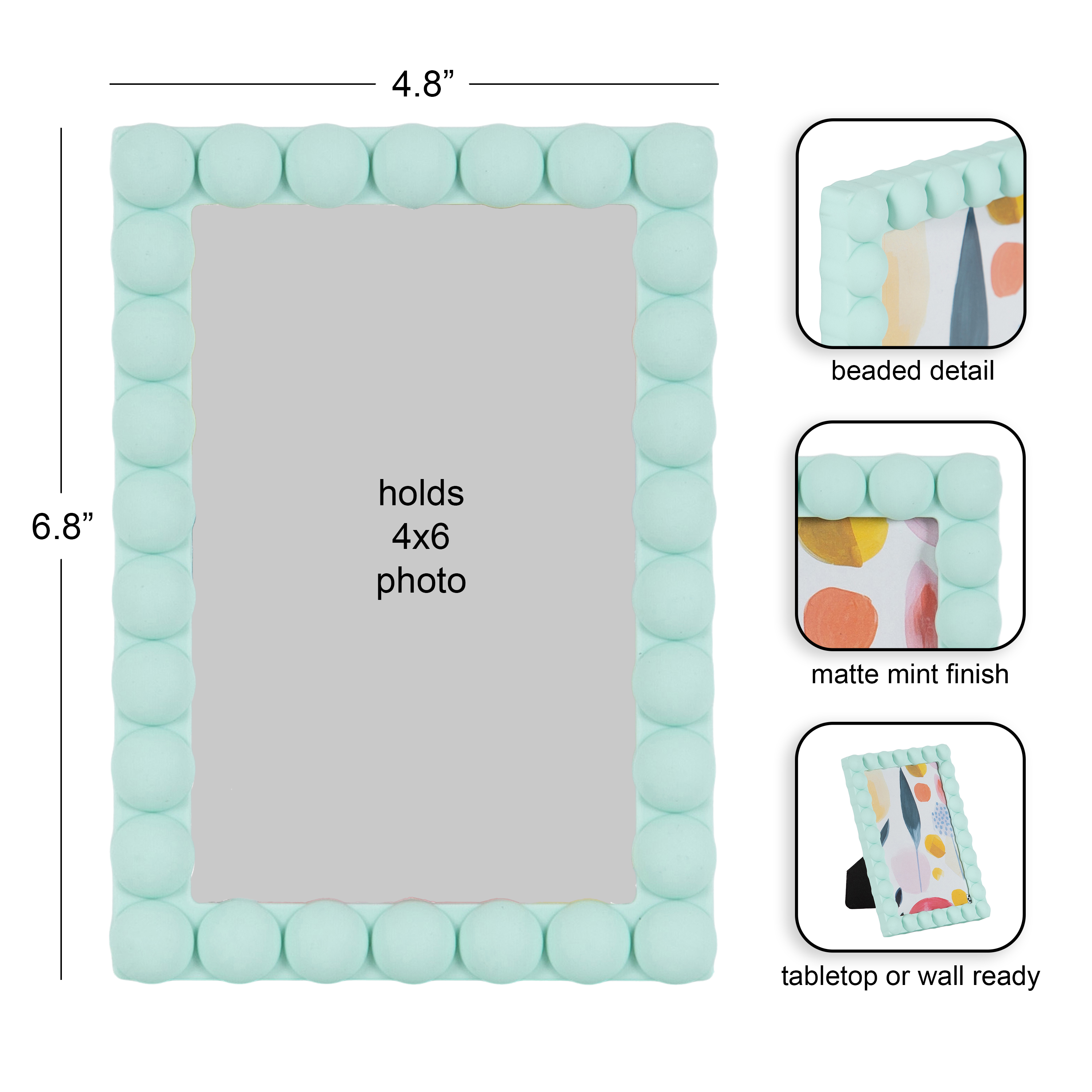 (3 pack) DesignOvation 4x6 Beaded Mint Decorative Tabletop Picture Frame
