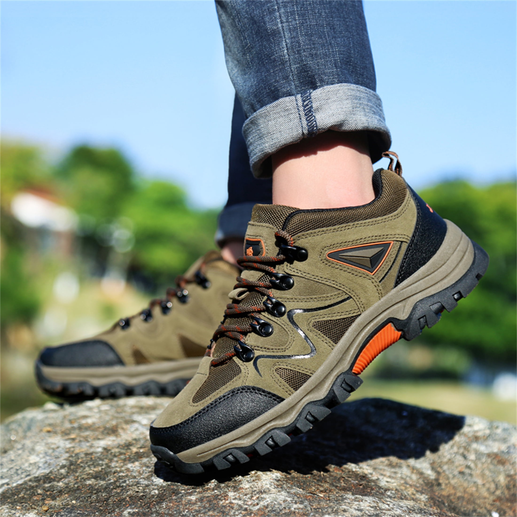 LASUDRAA Mens Lightweight Hiking Shoes Breathable Anti-Slip Outdoor Trail Trekking Shoes