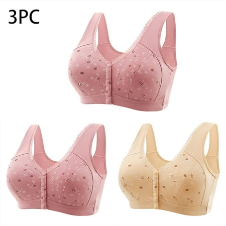 Strapless Bra  3PC Women Sexy Front Buckle For Middle-Aged And Elderly Underwear Soft Oversized Tank Top Without Steel Ring Printed Bra  Elderly Bra  Front Buckle Bra  Sexy Bra