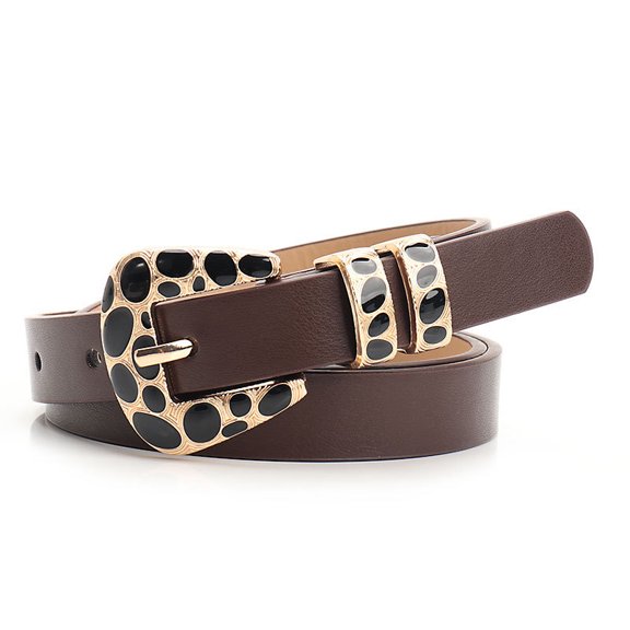 Women Skinny Leopard Printed Buckle Faux Leather Belt Dress Jeans Waistband