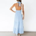 thumbnail image 6 of Women Summer for Cross Halter Neck Backless Maxi Long Swing Dress Boho Plaid Print Empire High Waist A-Line Tiered Ruffle Flowy Sleeveless Sundress, 6 of 21