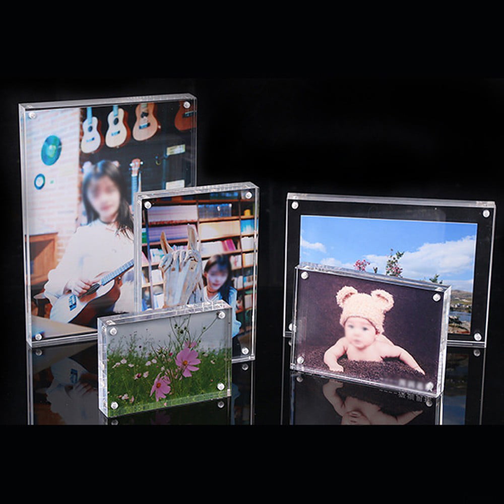 Small Freestanding Polished High,Clear Acrylic Magnetic Picture Photo Frame 