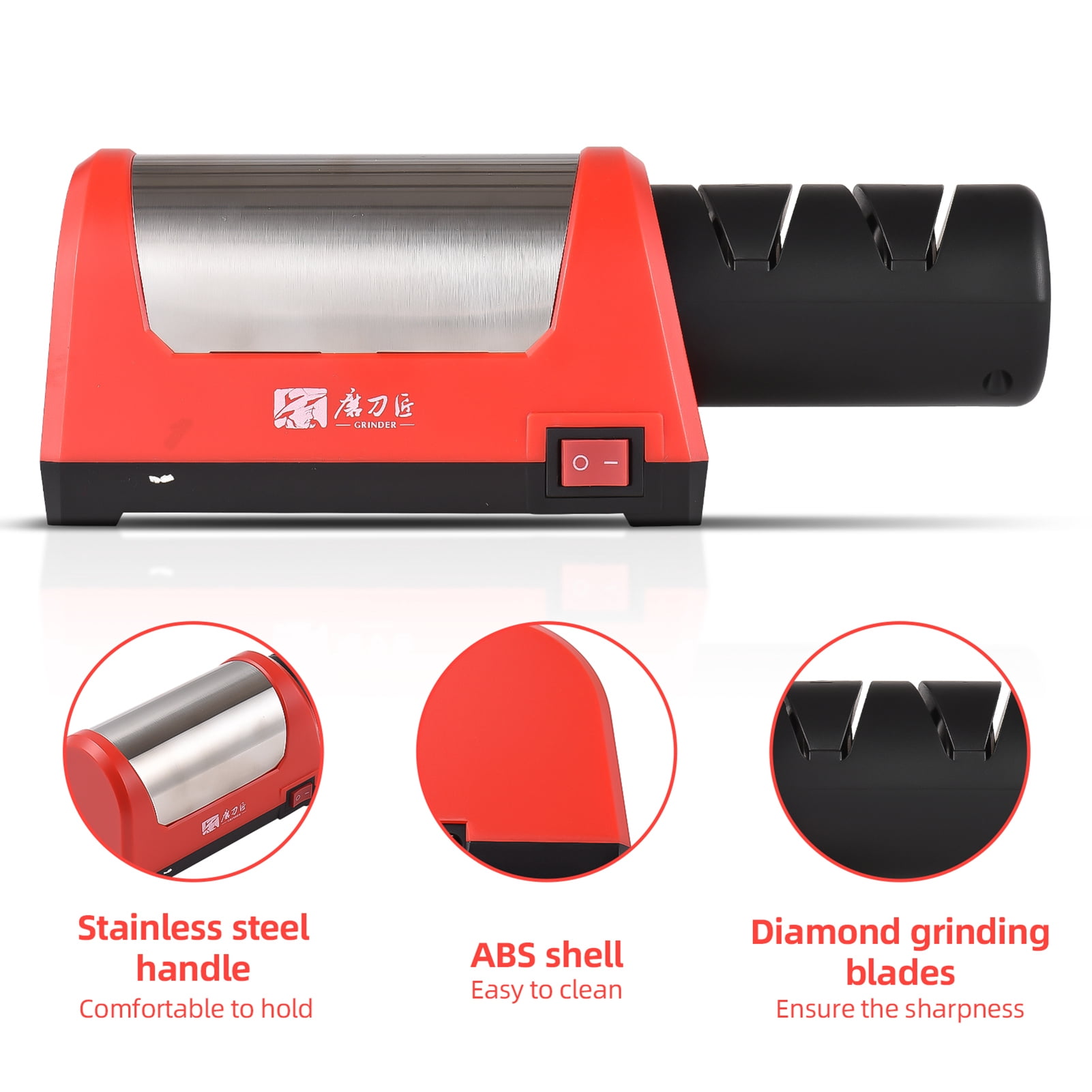 Yajisi 2 Stage Electric Knife Sharpener for Kitchen Knives and Ceramic Knives, Portable Auto Sharpening Tool with 600 & 1000 Grit Diamond Stone, Replaceable Head, Red/Black, 9.84 inches / 25 cm