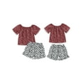 thumbnail image 3 of Aojekbee Little Girls Summer 2PCS Sets Short Sleeve Off Shoulder Tops Cow Print Shorts Sets, 3 of 10