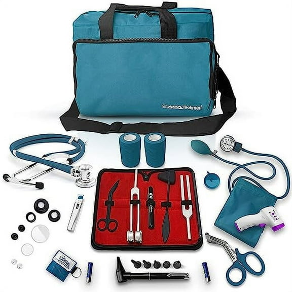 ASATechmed Nurse Starter Kit - Stethoscope, Blood Pressure Monitor, Tuning Forks, and More - 18 Pieces Total (Teal)