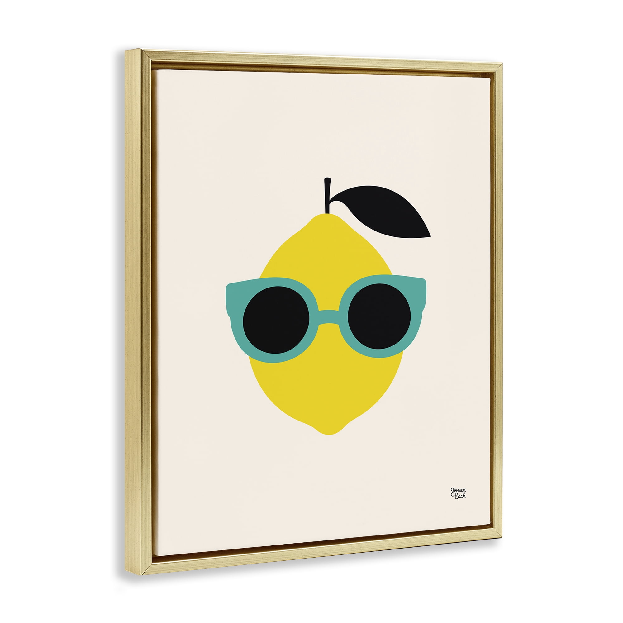 Stupell Industries Lemon with Sunglasses Food & Beverage Painting Gold Floater Framed Canvas Art Print Wall Art, 17 x 21