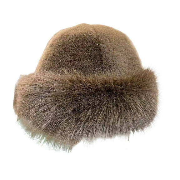 HUANLEDASH Women Winter Hat Thick Plush Faux Fur Heat Retention Windproof Mongolia Style Bucket Hat Solid Color Outdoor Cycling Skiing Panama Cap