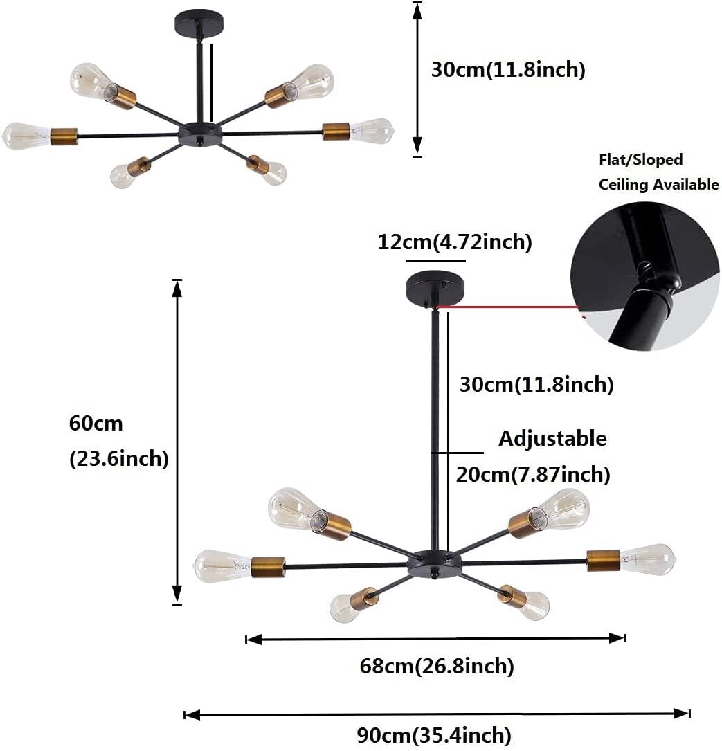 Garwarm Sputnik Chandeliers 6-Light Modern Ceiling Light Fixture Industrial Metal E26 Hanging Pendant Lamp for Farmhouse Kitchen Living Room Lighting