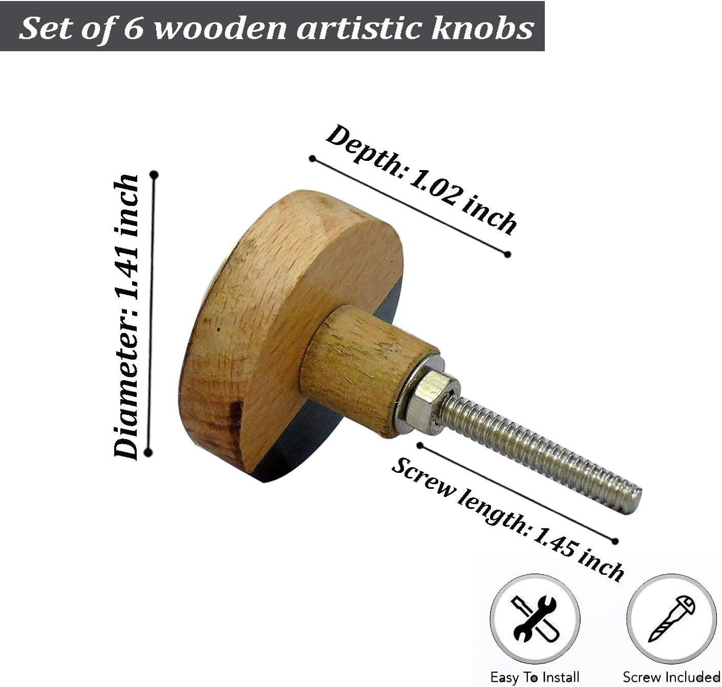 Set of 6 Wooden Artistic Cabinet Knobs by Perilla Home