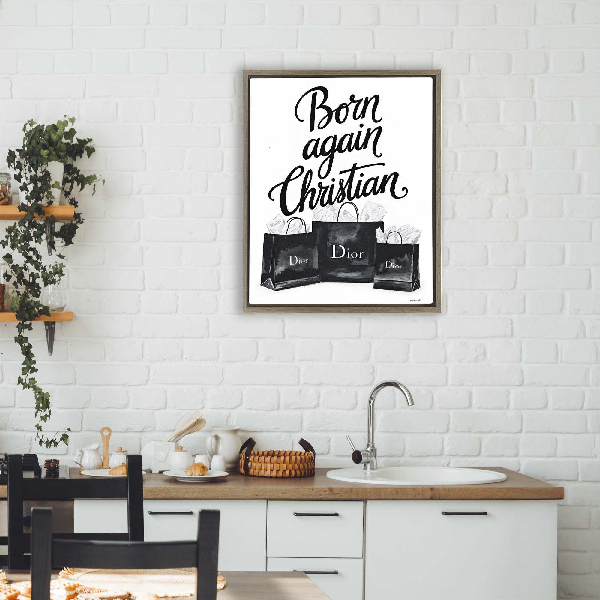 Shopping Born Again Christian Brown Framed Floater Canvas Wall Art, design by Amanda Greenwood