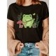 thumbnail image 1 of Cute Frog Print Crew Neck T-shirt, Short Sleeve Casual Top For Summer & Spring, Women's Clothing, 1 of 6