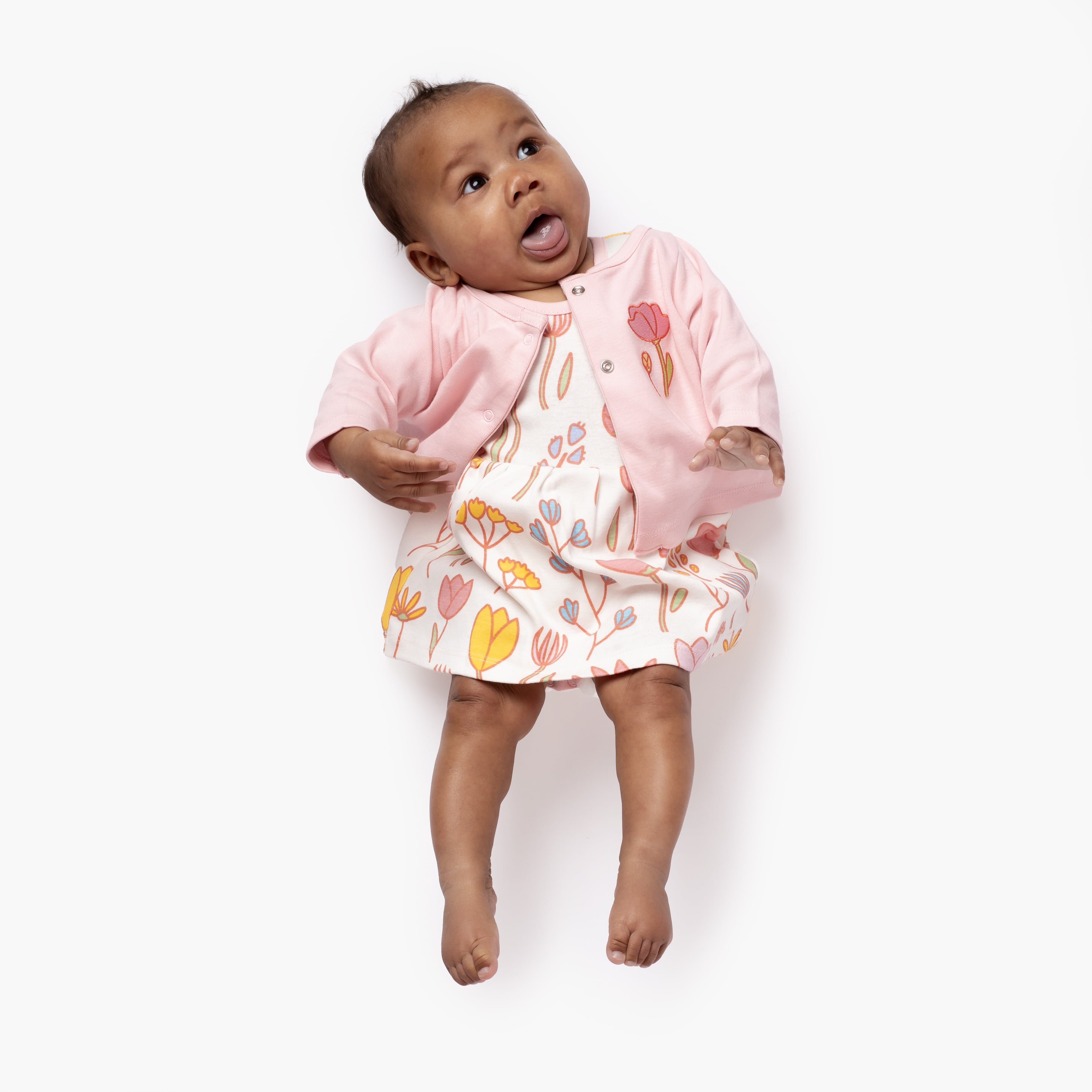 M+A by Monica + Andy Organic Gender Neutral Cotton Dress Romper + Cardigan Bundle, Sizes Newborn - 9 Months