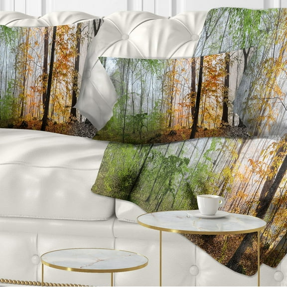 Designart Morning Forest Panorama - Landscape Photography Throw Pillow - 12x20