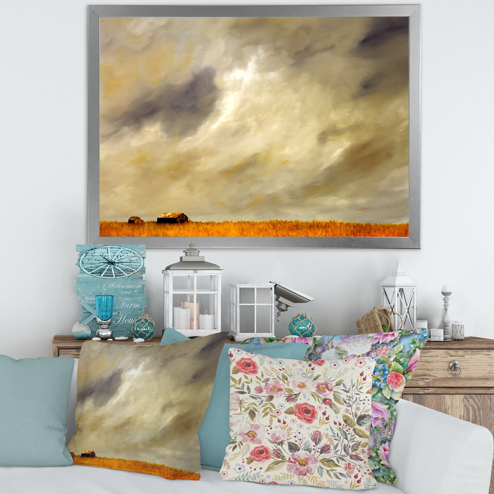 Designart 'Desert Farmhouse Under Cloudy Sky I' Farmhouse Framed Art Print