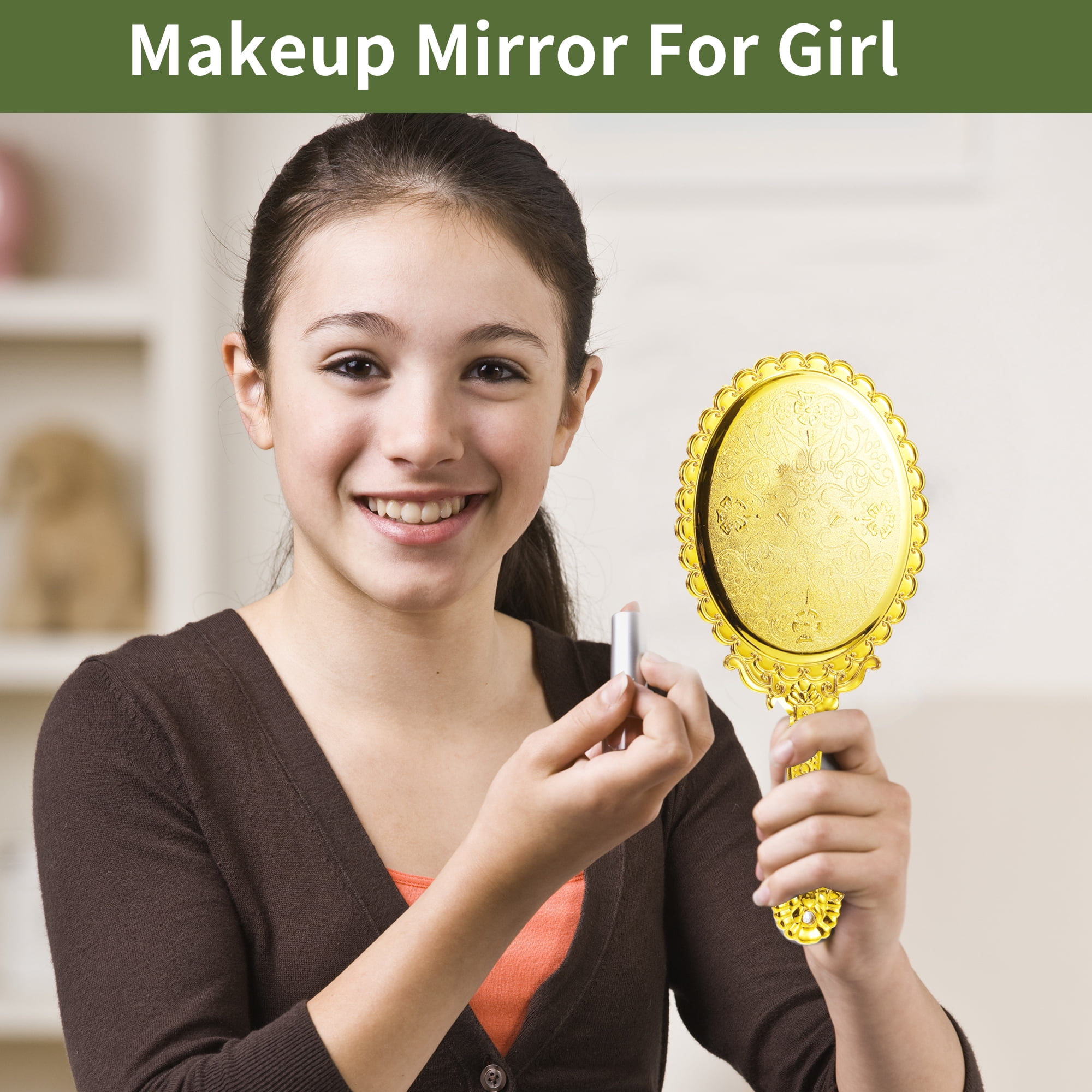Unique Bargains Hand Mirror Embossed Vintage 1Pc Gold Tone