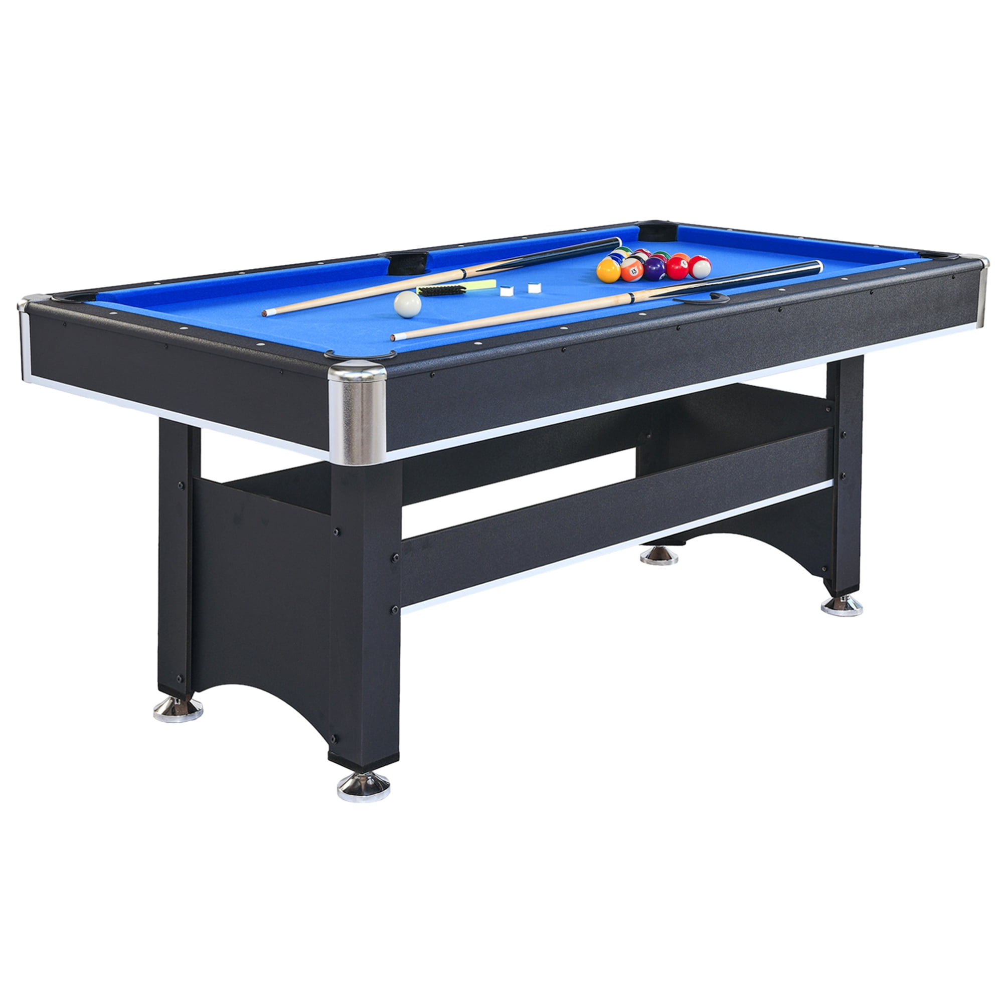 Aukfa 6 ft Pool Table, 2 in 1 Billiard Table with Ping Pong Table - Includes Billiard Balls, Cues, Paddles, Brush & More, Blue