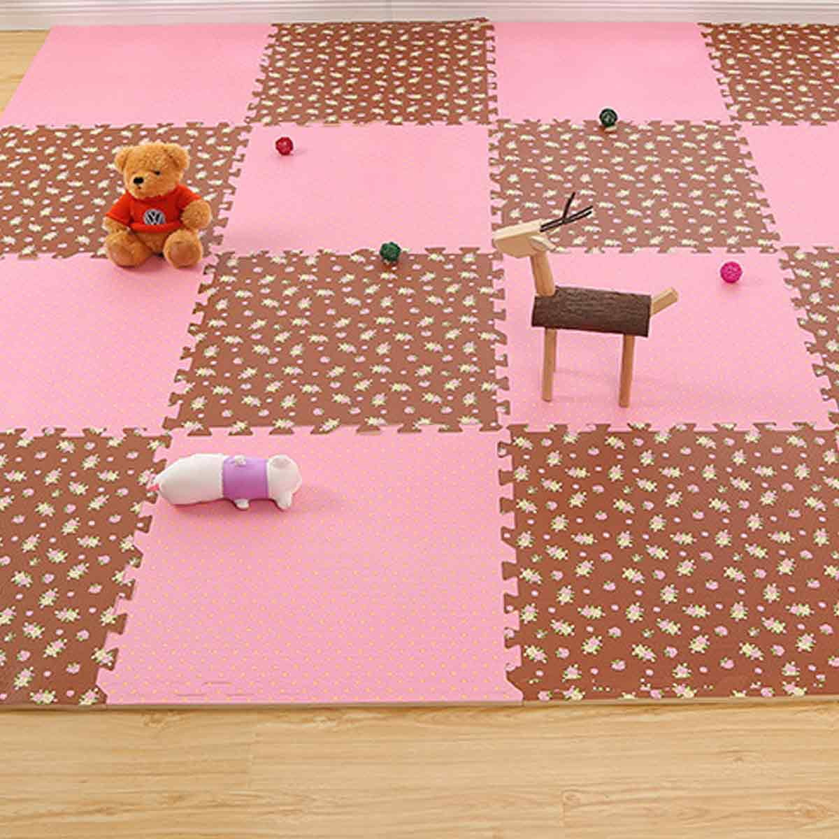 9Pcs Printed Flower Grain Floor Foam Puzzle Mat, Eva Anti Fatigue Extra Thick Children Exercis
