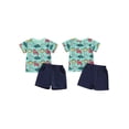 thumbnail image 2 of Suealasg 2Pcs Toddler Boys Summer Outfits Dinosaur Print Short Sleeve T-Shirts Tops Elastic Waist Shorts 6M 1T 2T 3T Baby Boys Clothes Set, 2 of 8