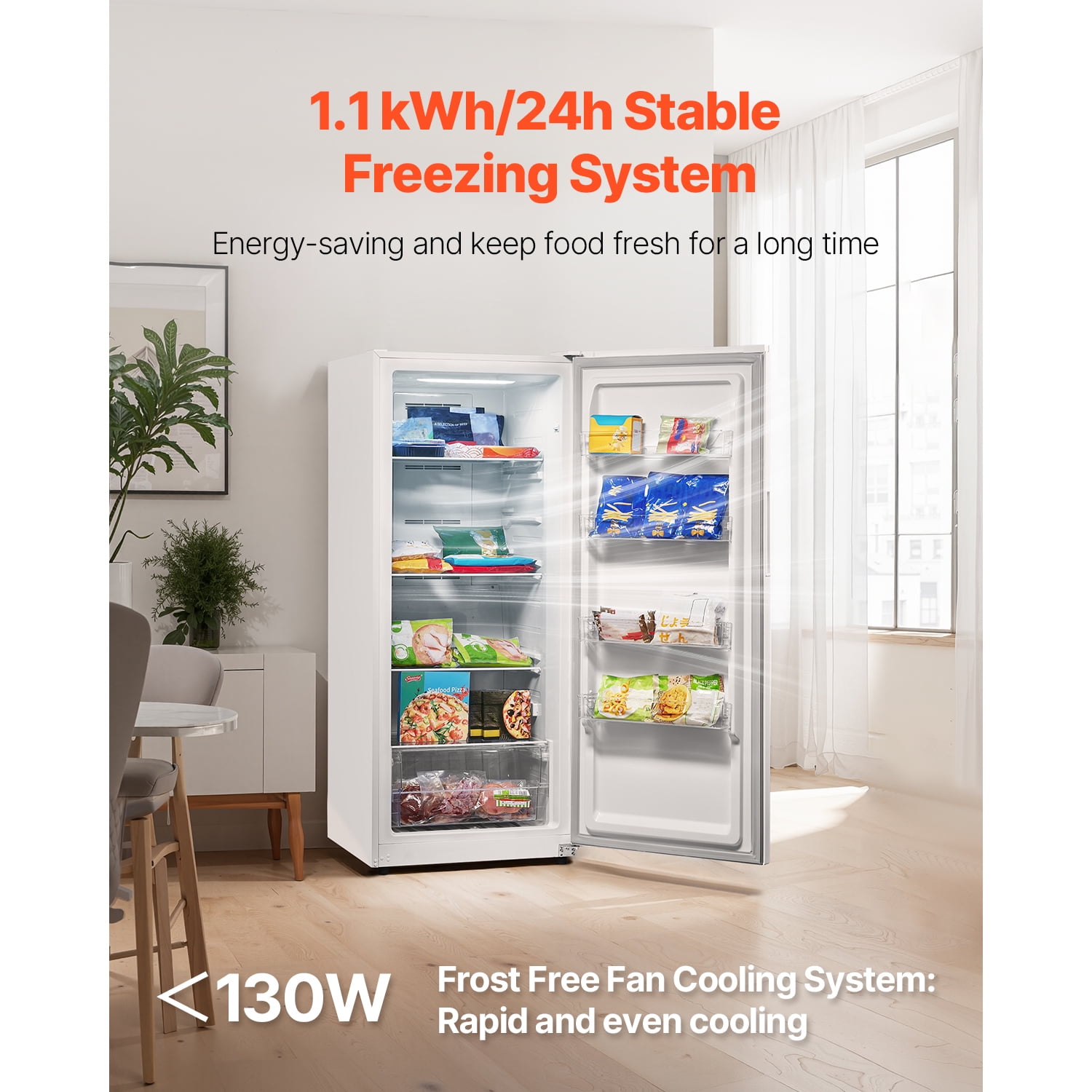 KFFKFF Convertible Upright Freezer/Refrigerator, 14 Cu.Ft Frost-Free Unit with Temperature Control Panel, Long Door Open Alarm, Adjustable Shelves, and LED Lighting, Ideal for Kitchen, Office