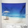 thumbnail image 1 of Beach Tapestry, Deck Chairs on Tropical Beach Panoramic Holiday Themed Summer Season Photo, Fabric Wall Hanging Decor for Bedroom Living Room Dorm, 5 Sizes, Cobalt Blue and Ivory, by Ambesonne, 1 of 1