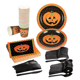 thumbnail image 1 of Suministros de fiesta de Halloween de calabaza, incluye platos, servilletas, vasos y cubiertos, decoración de pancartas de calabaza de Halloween, vaso de papel, plato de papel, cuchillo, tenedor, cuch, 1 of 5