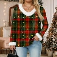 thumbnail image 4 of zaveiop Women's Faux Fur Trim V Neck Christmas Sweatshirts Dressy Casual Pullover Patchwork Graphic Tops Long Sleeve Xmas Blouse (Z-Brick Red, 5XL), 4 of 8