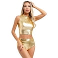 thumbnail image 4 of Miutii Womens 2PCs Metallic Rave Party Club Pole Dance Outfits Crop Tank Top with High Waist Booty Shorts Gold S, 4 of 7