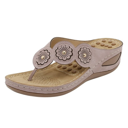 

Fsqjgq Sandals for Women Flat Thong Womens Wedge Flip Flops Ladies Decoration Comfortable Platform Bohemia Shoes Sandals with Arch Support Massage Function Thong Women s Hiking Sandals Pink 42