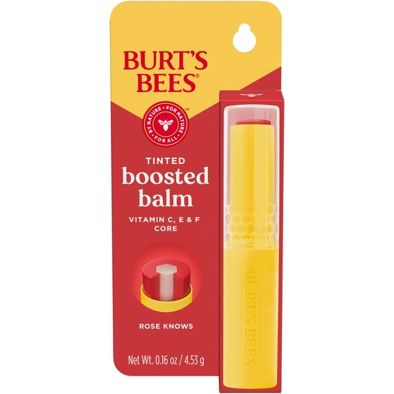 Burt's Bees Tinted Boosted Balm, 100% Natural Origin Tinted Lip Balm, Rose Knows, 1 Tube