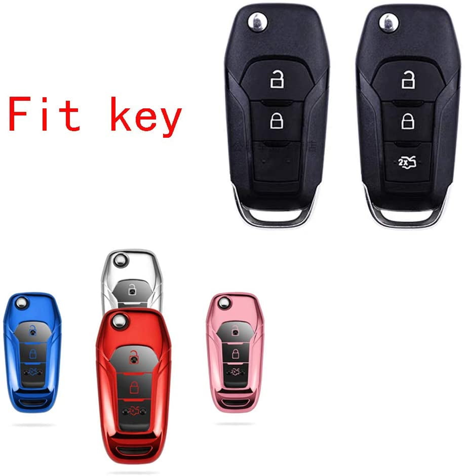 red Royalfox TM 2 3 Buttons Soft TPU flip Remote Key Fob case Cover for 2015 2016 2017 2018 2019 Ford F150 F250,Focus 3 Escort Kuga Everest Fiesta Mustang Edge MKV Fusion 2016 Ranger