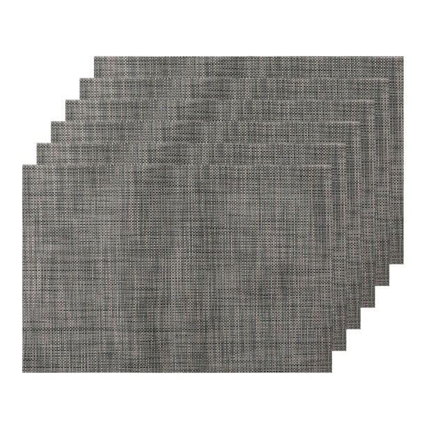 Juego de manteles individuales REGALWOVEN de 6 manteles tejidos para decoración de mesa de cocina, lavables, manteles de mesa interiores, manteles limpiables en negro y gris de 18x12 pulgadas