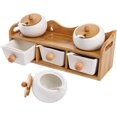 thumbnail image 4 of 6 Pcs Porcelain Condiment Jar Spice Container with Lid - 5.8 Oz Sugar Bowls Set with Spoons and Tiered Bamboo Display Rack - Pottery Cruet Pot for Sugar Serving Salt Coffee Tea(Label Included), 4 of 7
