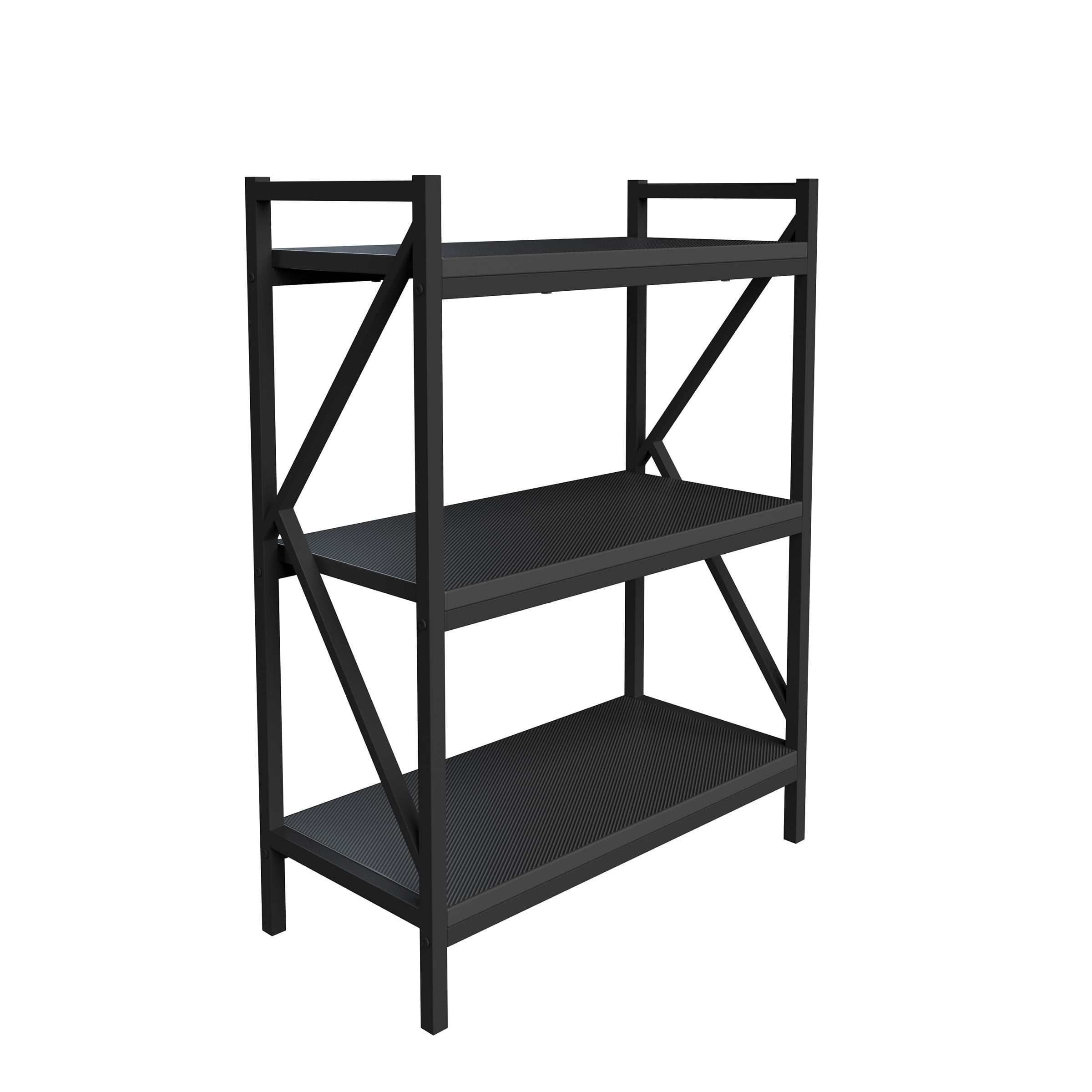 Lavish Home Book Shelf - 3 Shelf Bookcase with Carbon Fiber Textured Finish and K-Shaped Legs - Bookshelves Pair with Gaming Desks, Black