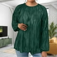 thumbnail image 2 of Bovemsi Women's Long Sleeve Tops Plus Size T Shirt 2025 Fall Crew Neck Pleated Pullover Loose Fit Long Sleeve Blouse, 2 of 7