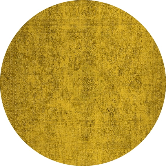 Ahgly Company Machine Washable Indoor Round Oriental Yellow Industrial Area Rugs, 3' Round