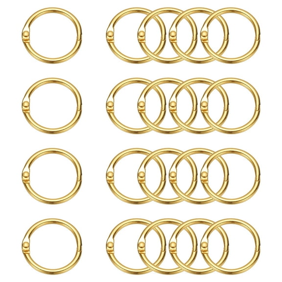 Uxcell 20Pcs Loose Leaf Binder Rings, 1.2 Inch Metal Open Card Rings Heavy Duty Book Rings for Key Index Card Rings Paper Rings Office, Gold Tone