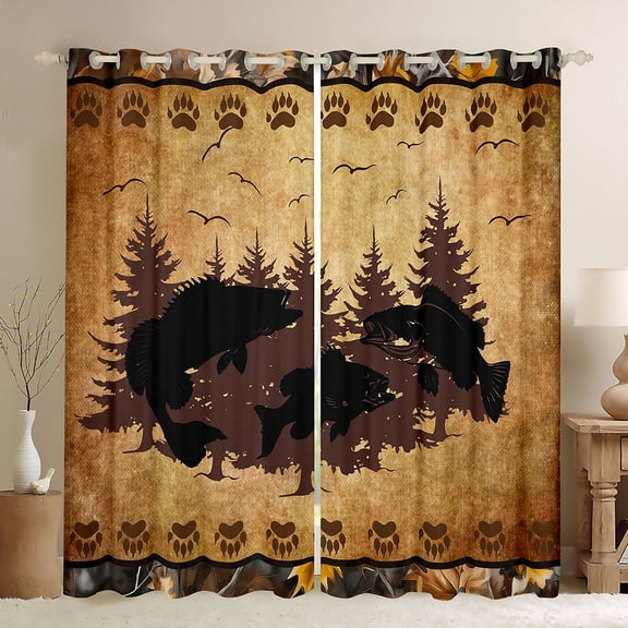 jejeloiu Safari Fishing Blackout Curtains Set of 2 (52x84 Each),Fishing And Hunting Window Curtains,Bear Paws Fall Maple Curtains and Drapes For Adults,Super Cozy Room Decor