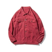 Mens Denim Jacket Qiggri Men's Solid Color Casual Lapel Collar Long Sleeved Button Denim Jacket