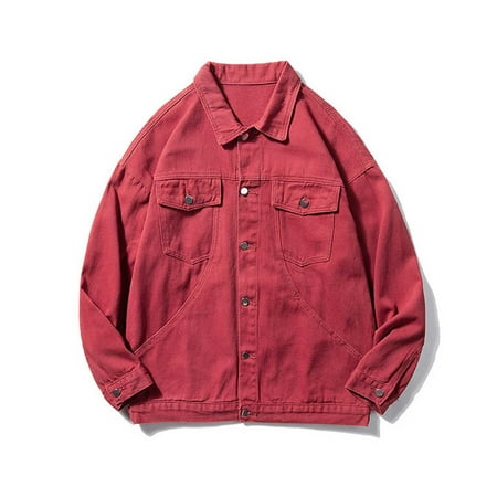 EOYWHK Petticoats for Men Under Dress Men Denim Jacket Multi-pocket Lapel Metal Button Jacket Fall Winter Clearance